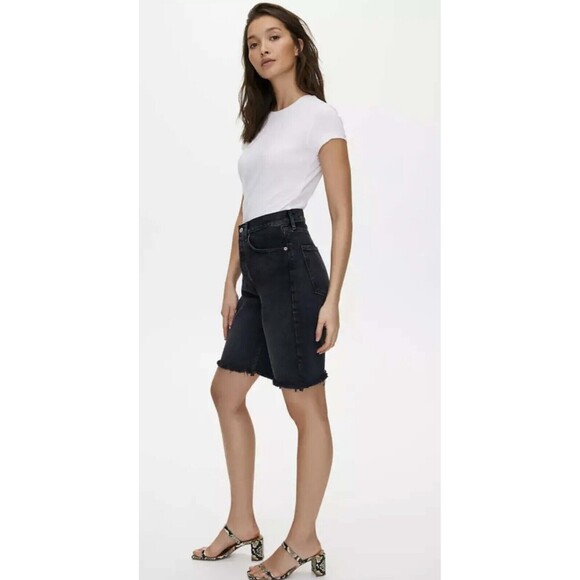 Agolde 90s Bermuda Shorts Women’s 23 Black Denim Raw Hem Mid Rise NWT - Picture 3 of 16